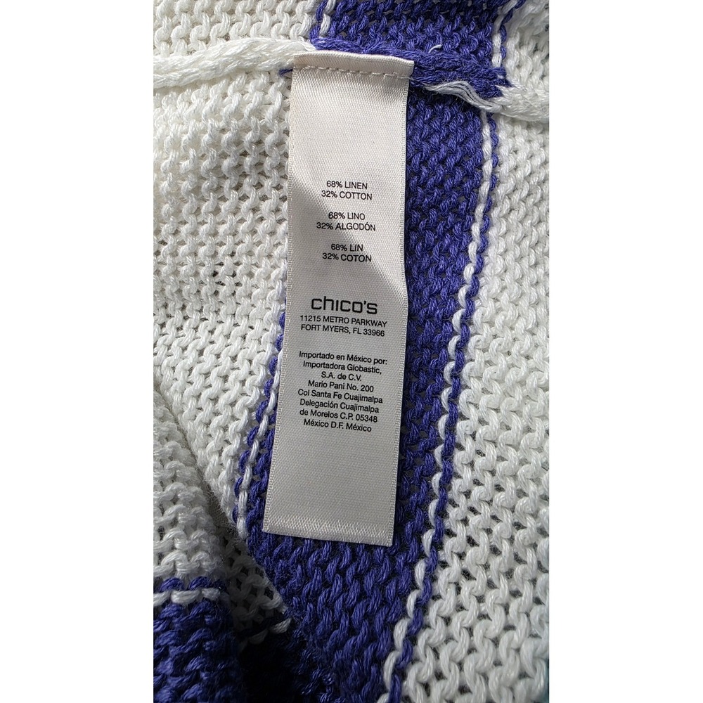 Chicos Cardigan Sweater Womens 2 White Linen Blend Hooded Open Front Striped NWT - Picture 3 of 14